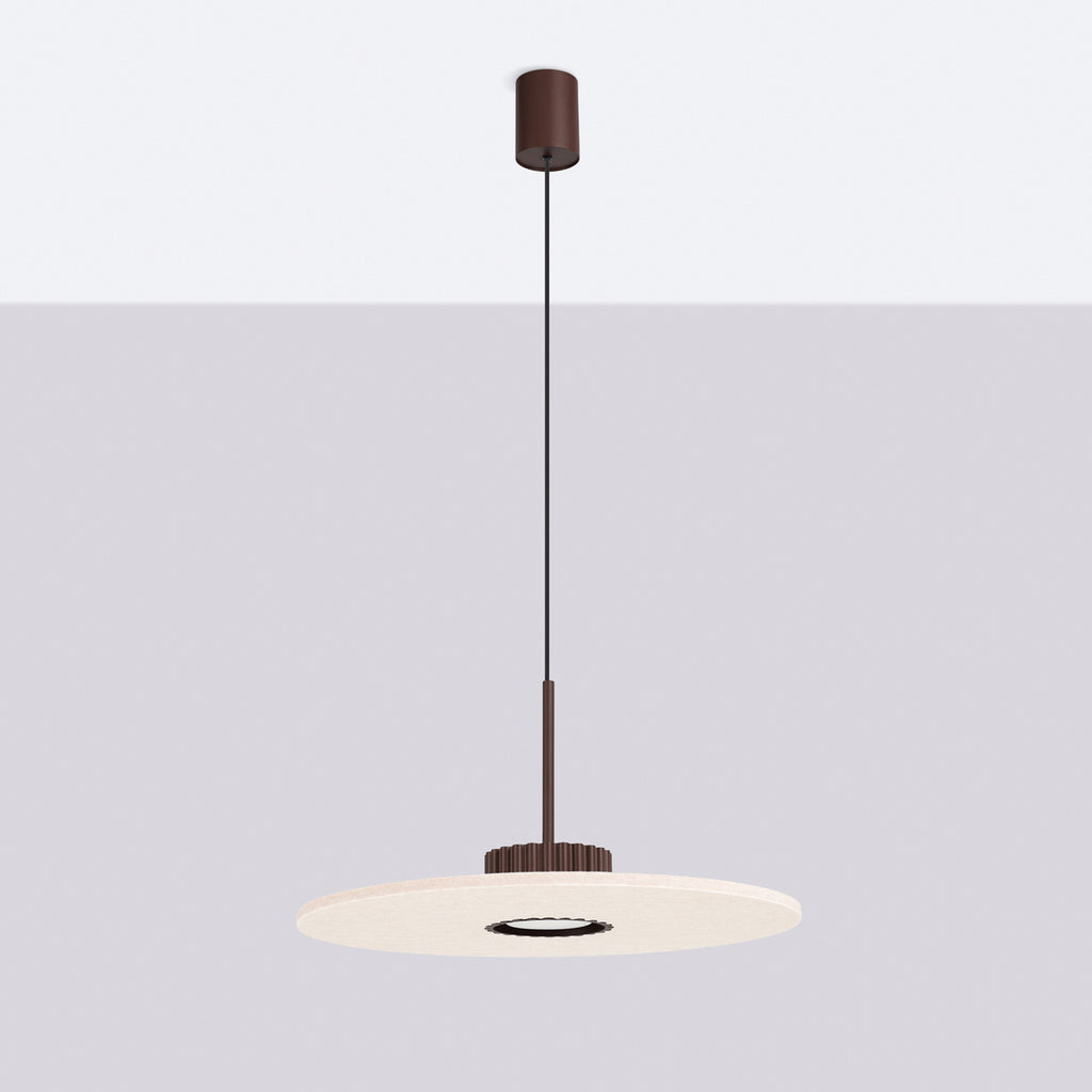 Suspension Ovo disque feutre brun et beige GX53 vue de profil