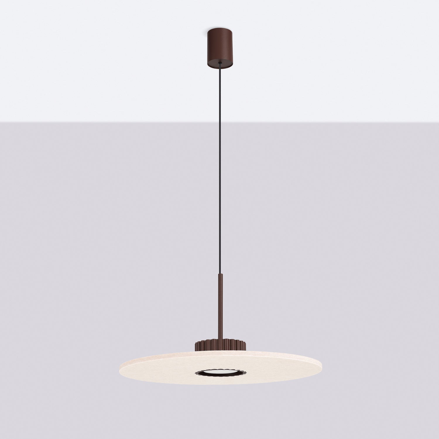 Suspension Ovo disque feutre brun et beige GX53 vue de profil
