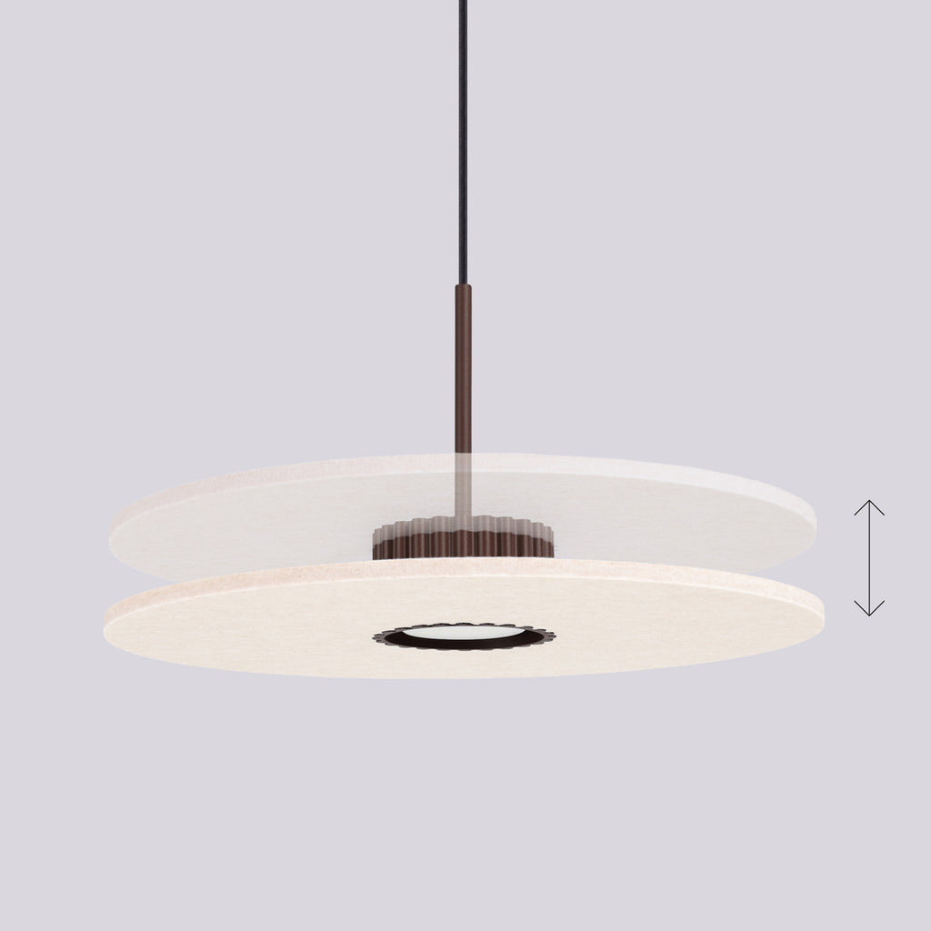 Suspension Ovo disque feutre brun et beige GX53 vue de dessous