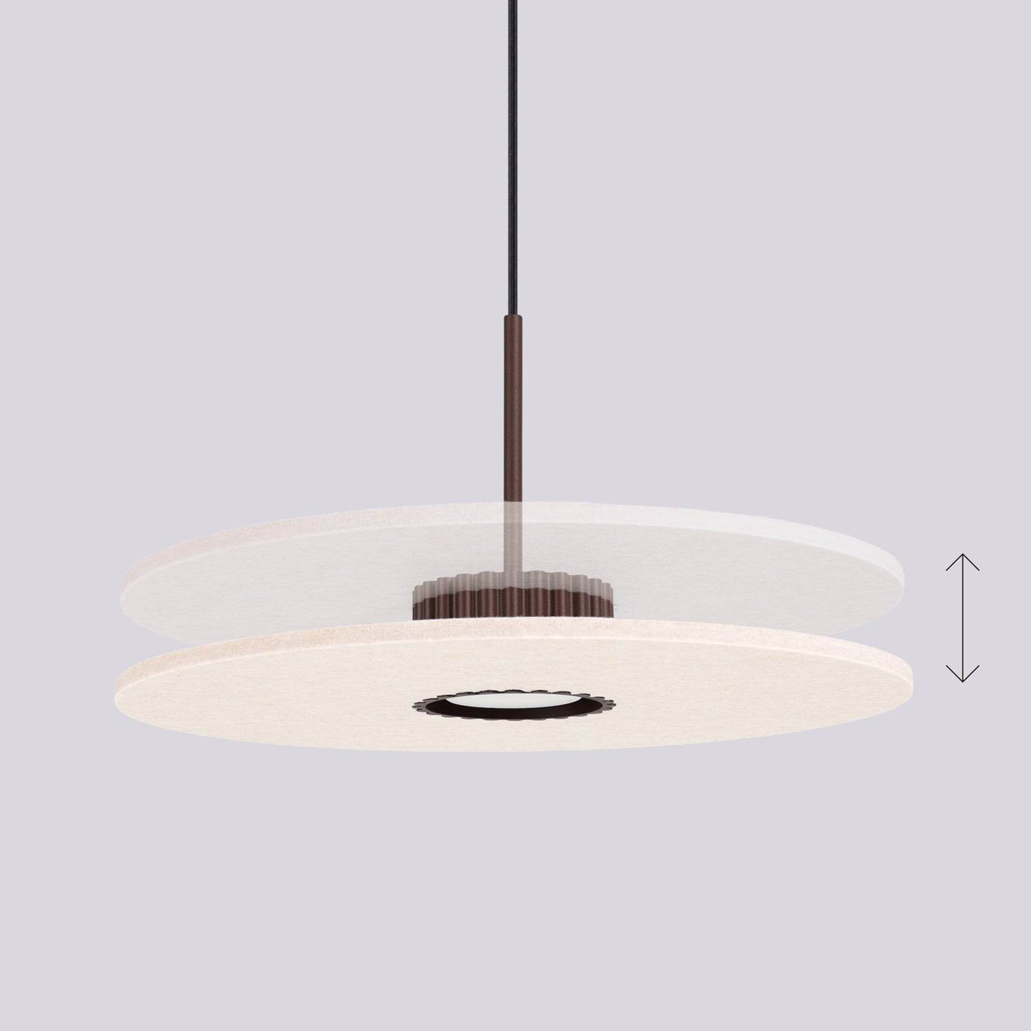 Suspension Ovo disque feutre brun et beige GX53 vue de dessous