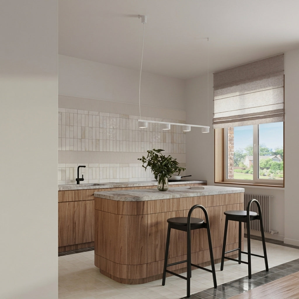 Lustre Aura rampe 4 tambours aluminium blanc GX53 vue de trois quarts