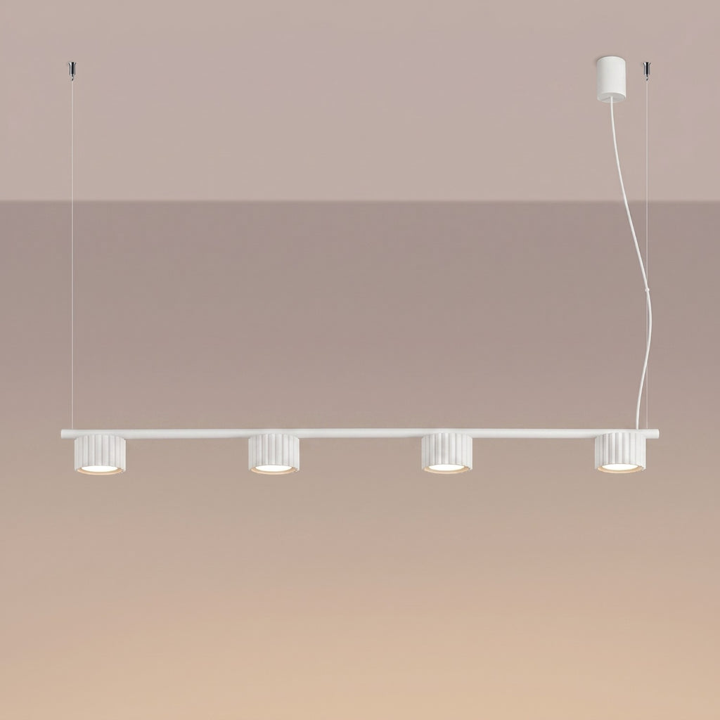 Lustre Aura rampe 4 tambours aluminium blanc GX53 vue de trois quarts