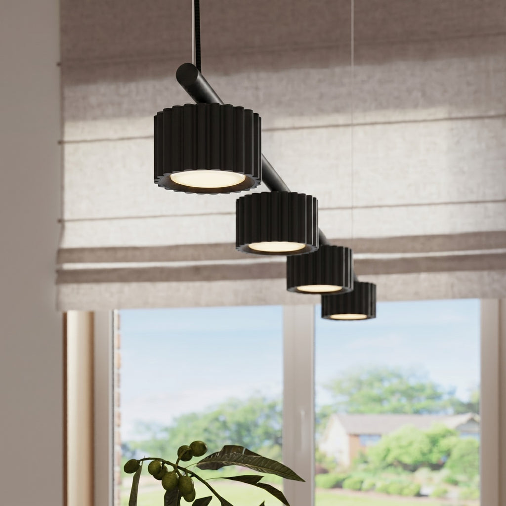 Lustre Aura rampe 4 tambours aluminium noir GX53 en situation