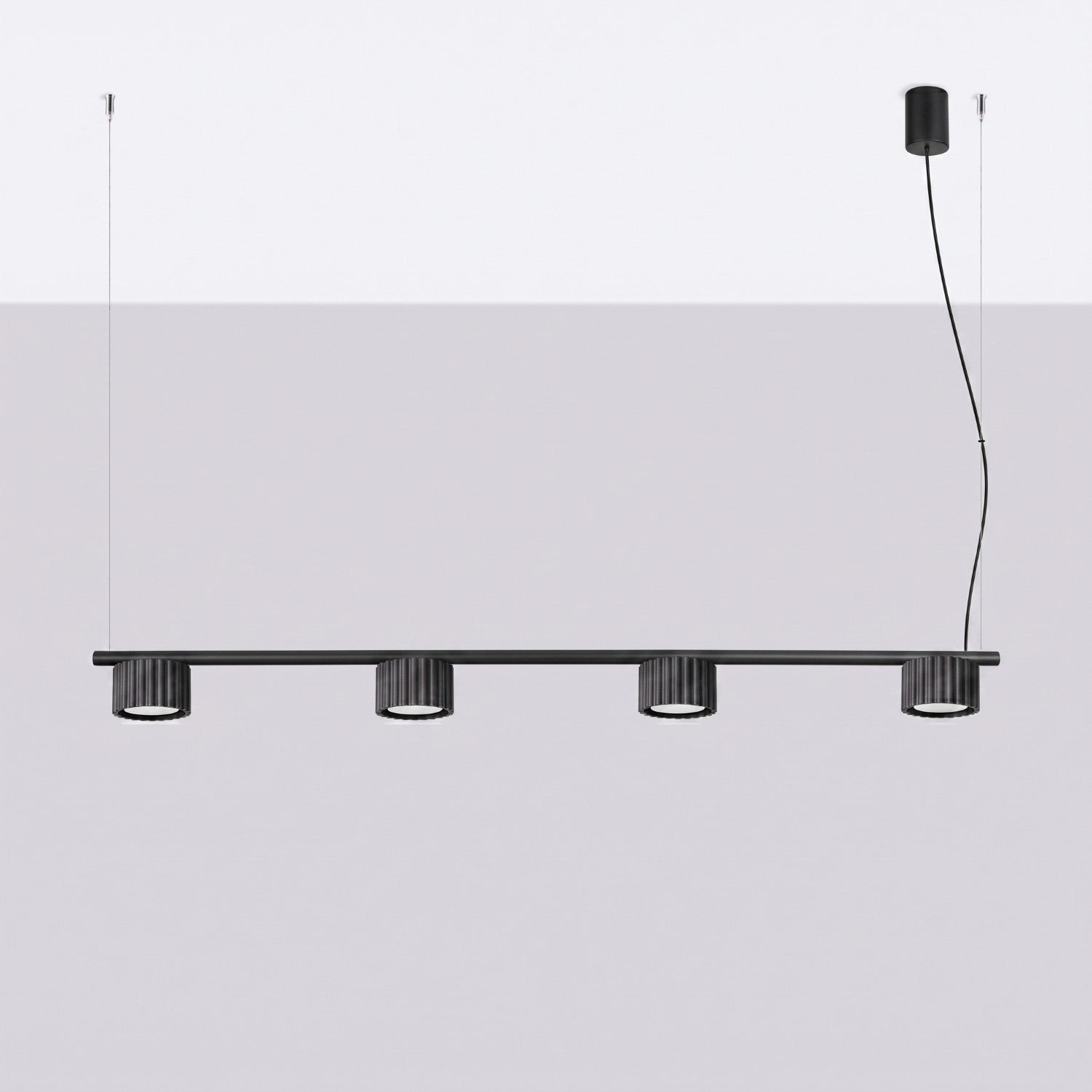Lustre Aura rampe 4 tambours aluminium noir GX53 vue de profil