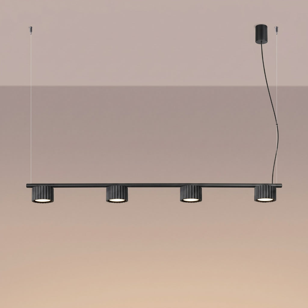 Lustre Aura rampe 4 tambours aluminium noir GX53 vue de trois quarts