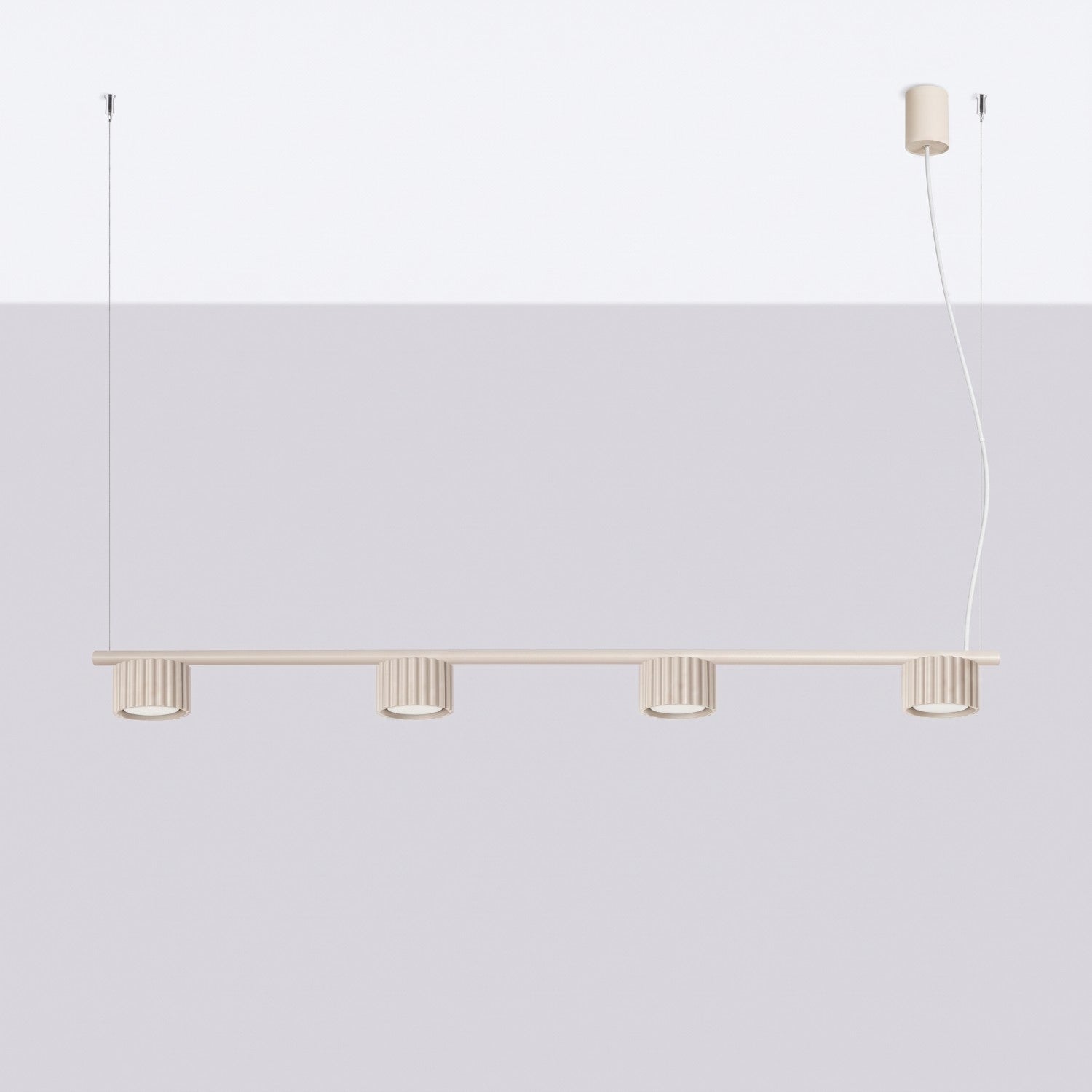 Lustre Aura rampe 4 tambours aluminium beige GX53 vue de profil