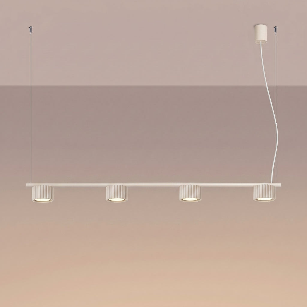Lustre Aura rampe 4 tambours aluminium beige GX53 vue de trois quarts