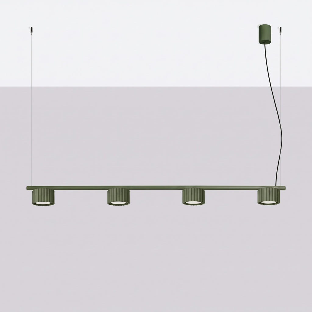 Lustre Aura rampe 4 tambours aluminium vert olive GX53 vue de profil