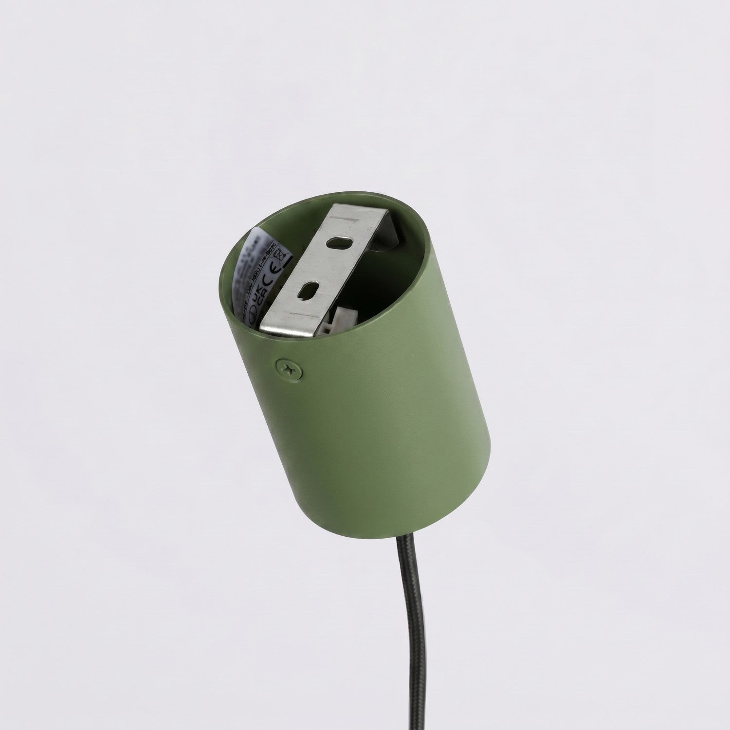 Lustre Aura rampe 4 tambours aluminium vert olive GX53 vue de dessous
