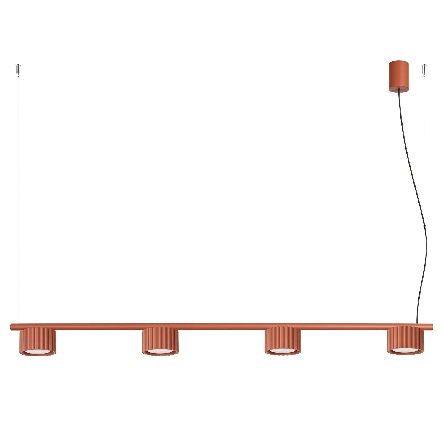 Lustre Aura rampe 4 tambours aluminium rouge ocre GX53