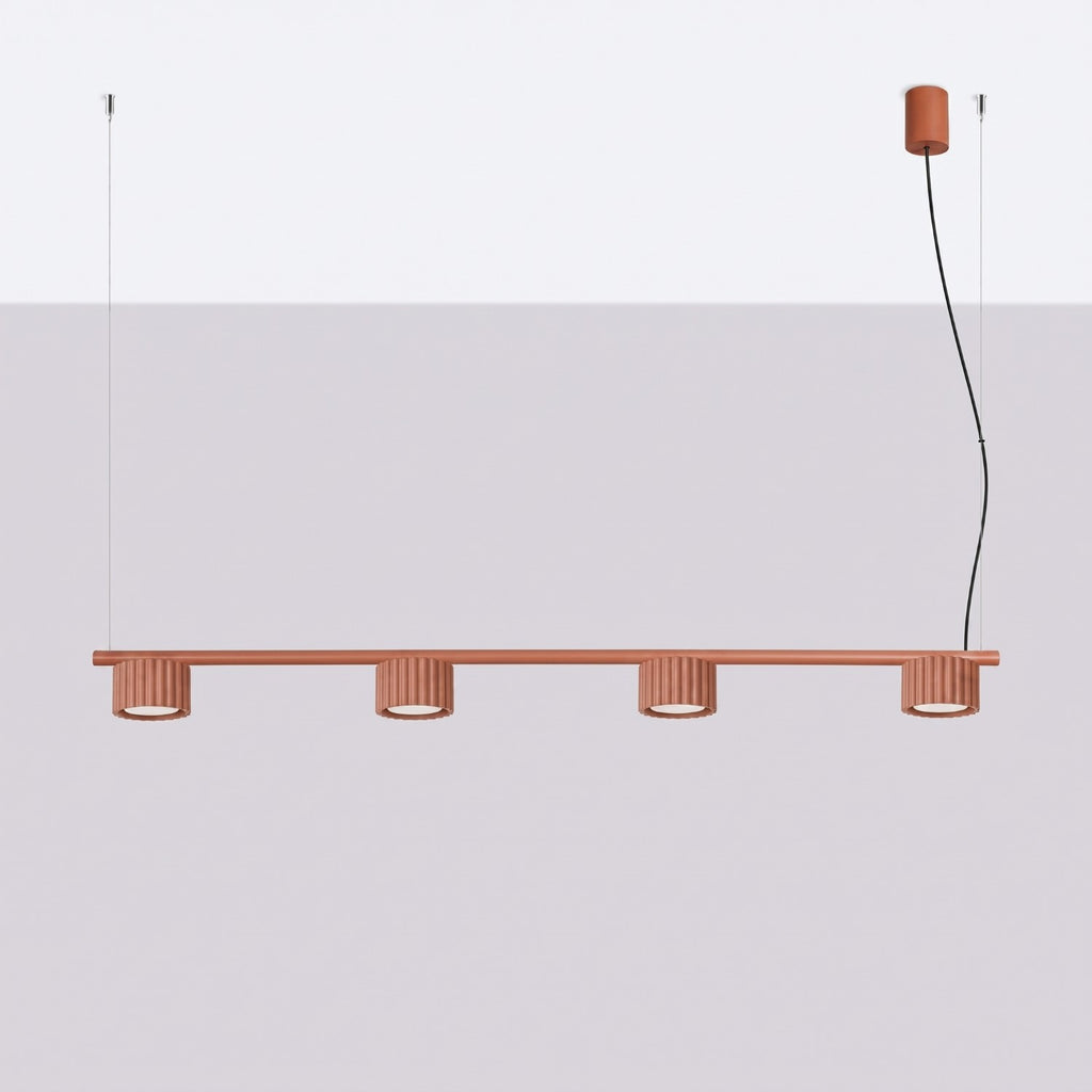 Lustre Aura rampe 4 tambours aluminium rouge ocre GX53 vue de profil