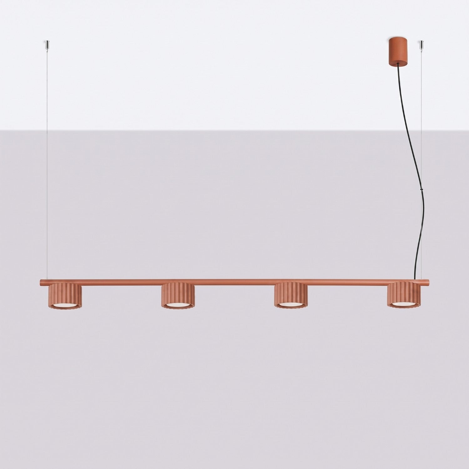 Lustre Aura rampe 4 tambours aluminium rouge ocre GX53 vue de profil