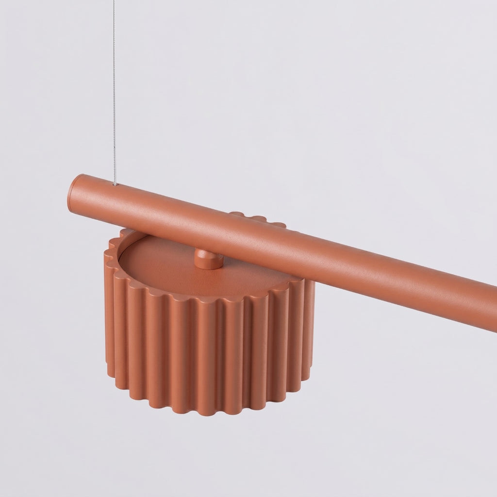 Lustre Aura rampe 4 tambours aluminium rouge ocre GX53 vue rapprochée