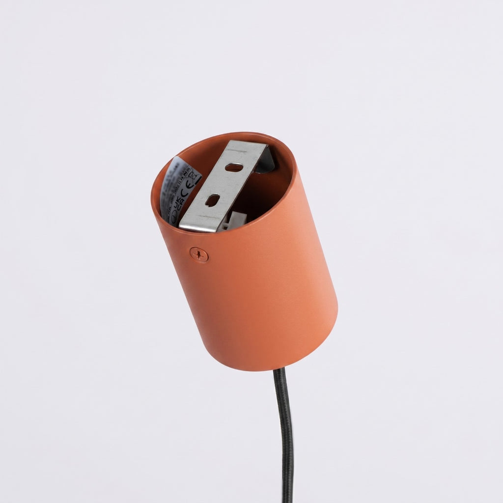 Lustre Aura rampe 4 tambours aluminium rouge ocre GX53 vue de dessous