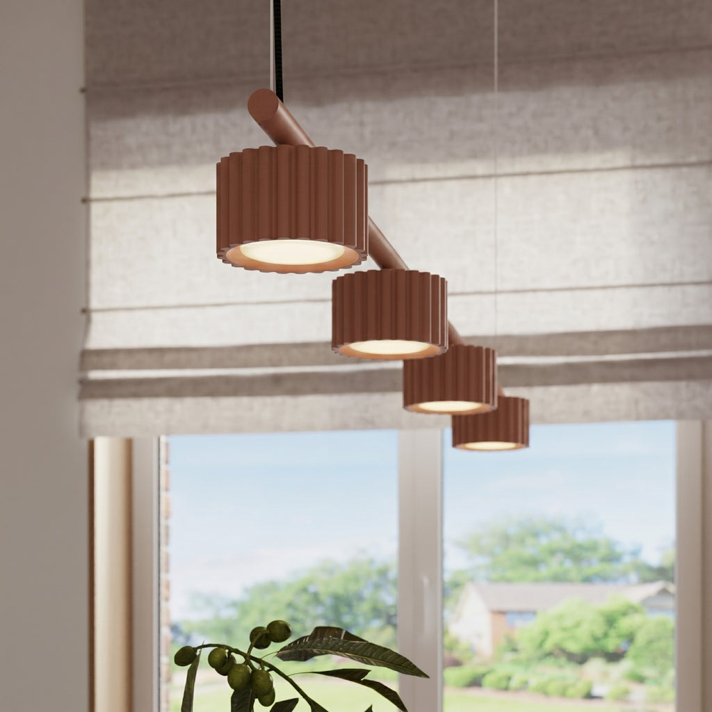 Lustre Aura rampe 4 tambours aluminium mocca GX53 en situation