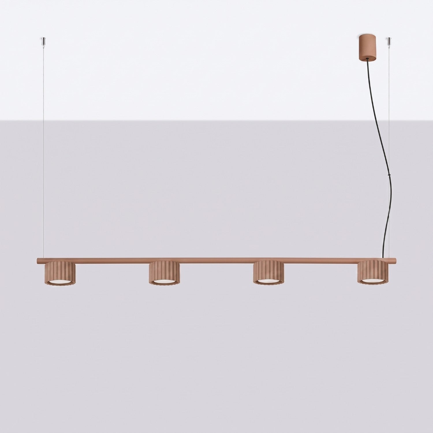 Lustre Aura rampe 4 tambours aluminium mocca GX53 vue de profil