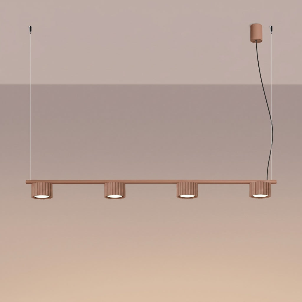 Lustre Aura rampe 4 tambours aluminium mocca GX53 vue de trois quarts