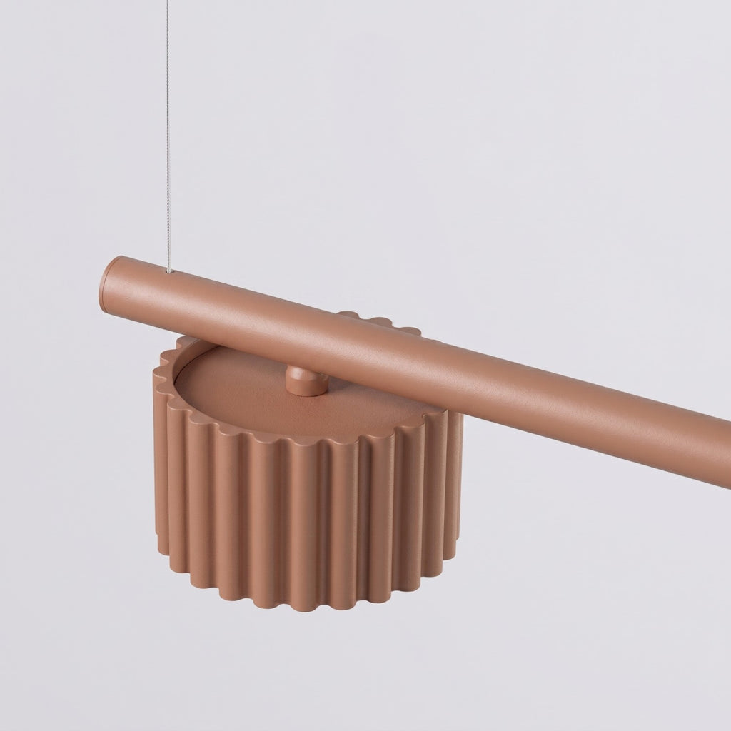 Lustre Aura rampe 4 tambours aluminium mocca GX53 vue rapprochée