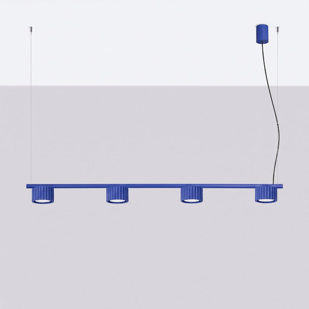 Lustre Aura rampe 4 tambours aluminium outremer GX53 vue de profil