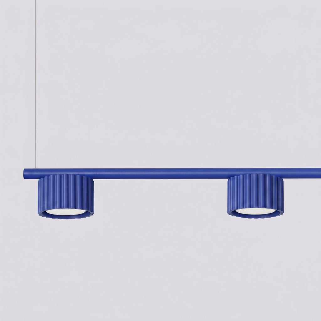 Lustre Aura rampe 4 tambours aluminium outremer GX53 en situation