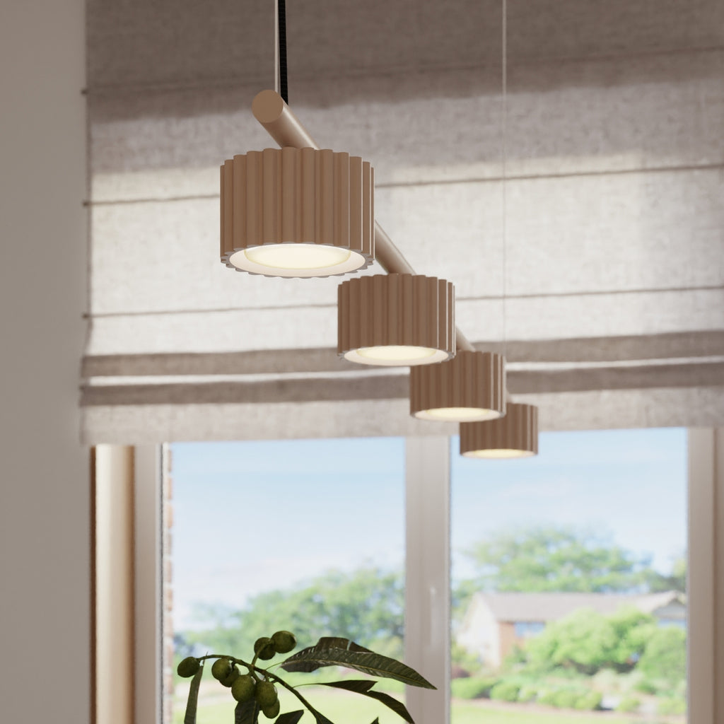 Lustre Aura rampe 4 tambours aluminium taupe GX53 en situation