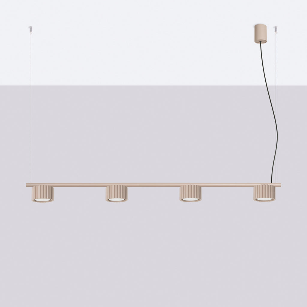 Lustre Aura rampe 4 tambours aluminium taupe GX53 vue de profil
