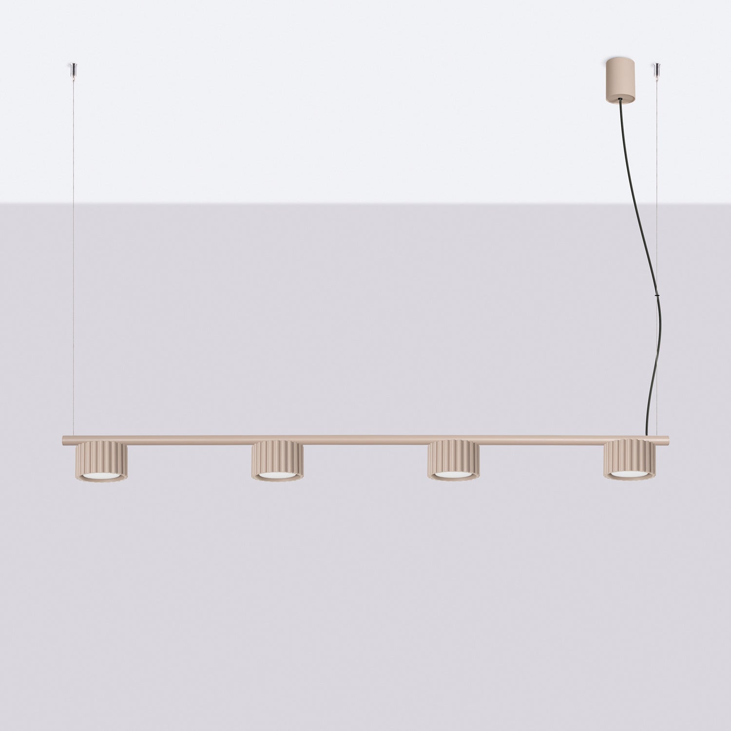 Lustre Aura rampe 4 tambours aluminium taupe GX53 vue de profil