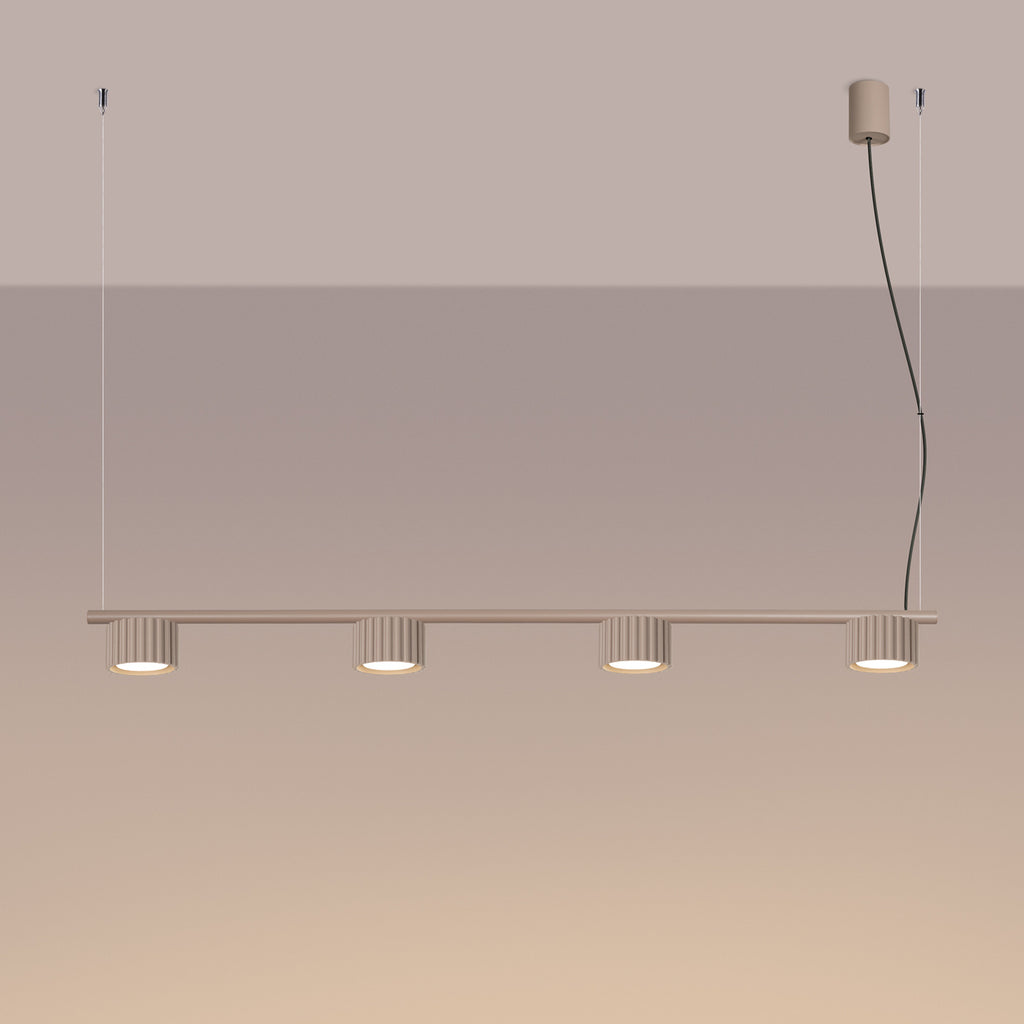 Lustre Aura rampe 4 tambours aluminium taupe GX53 vue de trois quarts