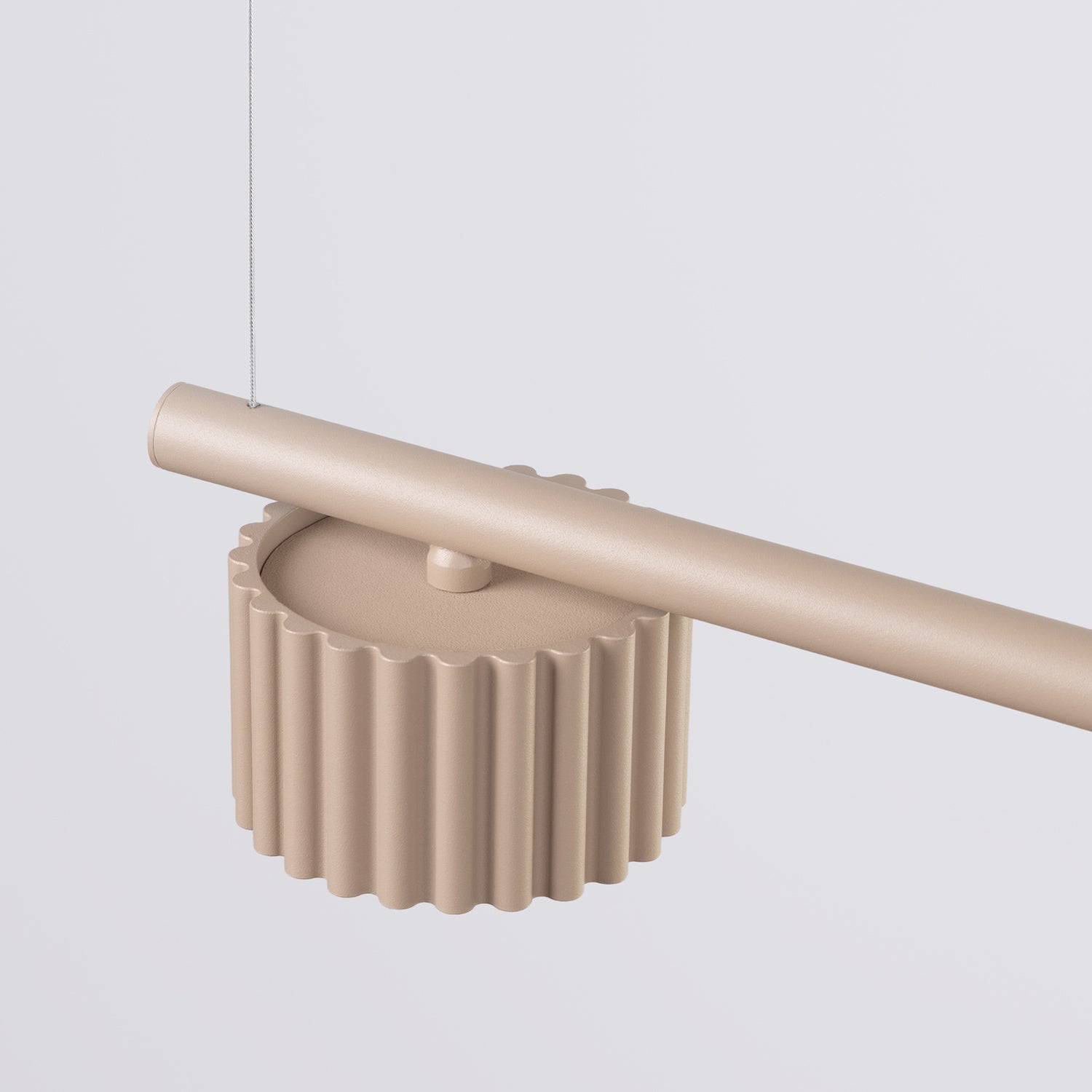 Lustre Aura rampe 4 tambours aluminium taupe GX53 vue rapprochée