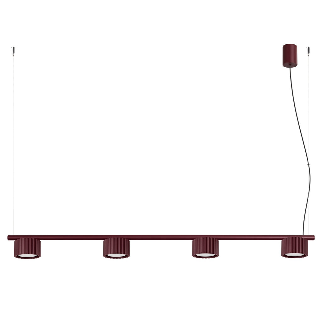 Lustre Aura rampe 4 tambours aluminium bordeaux GX53