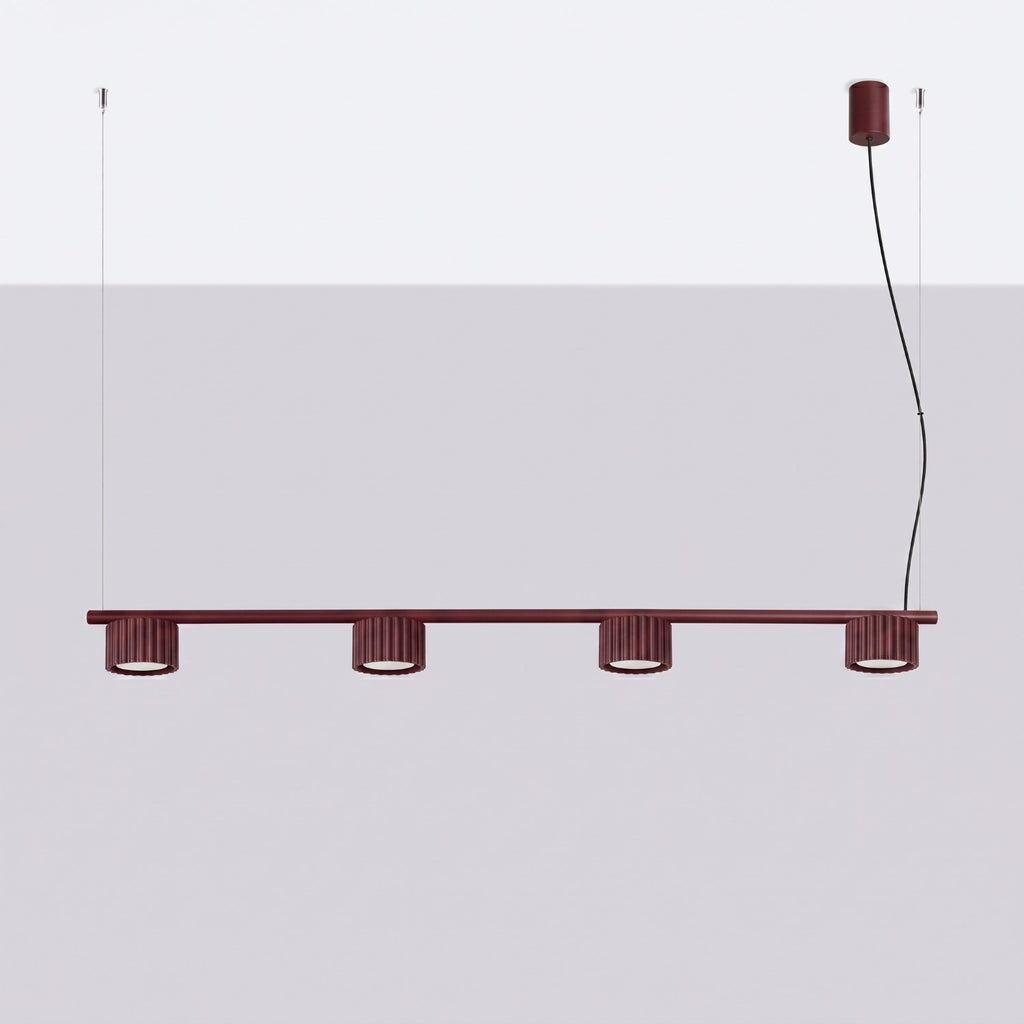 Lustre Aura rampe 4 tambours aluminium bordeaux GX53 vue de profil