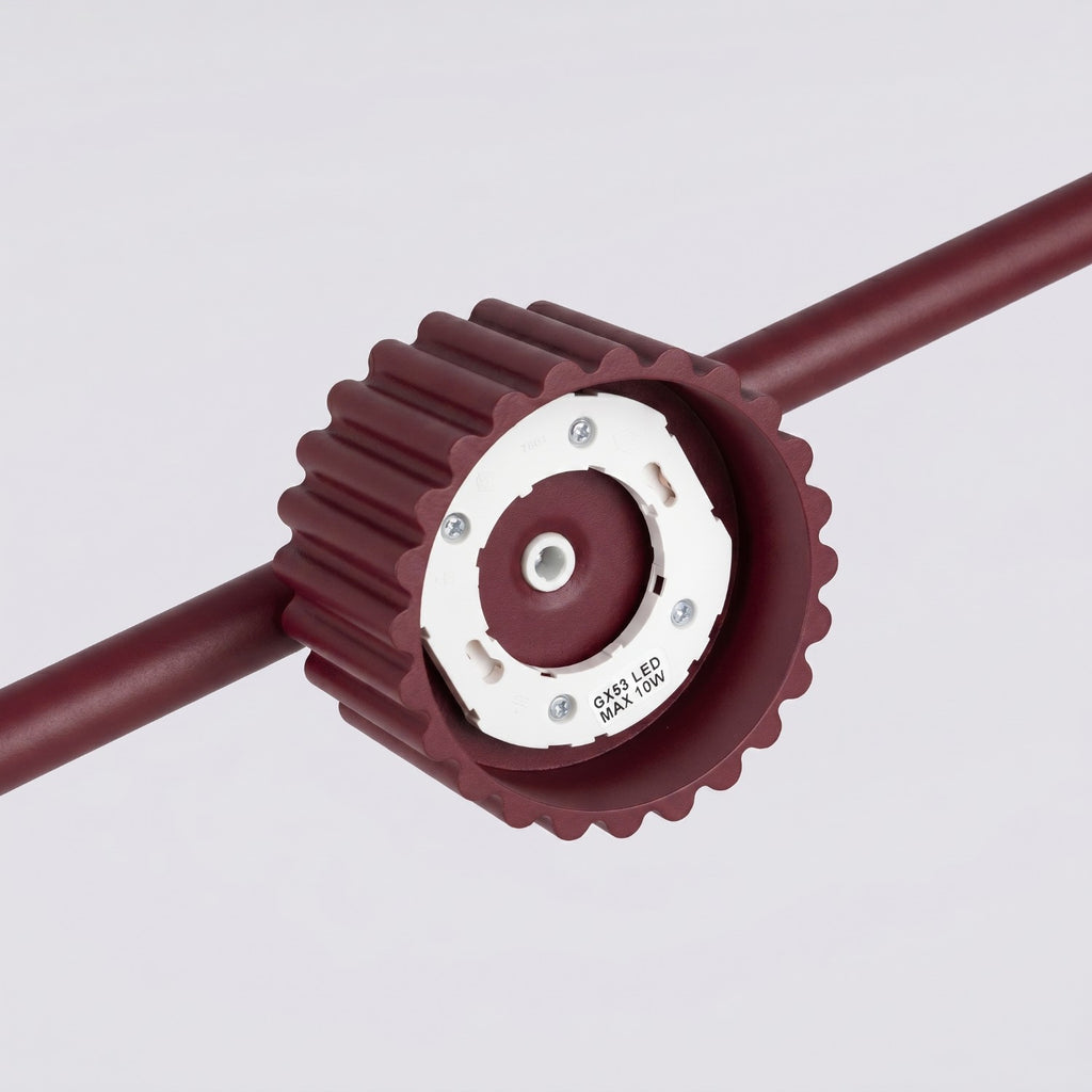 Lustre Aura rampe 4 tambours aluminium bordeaux GX53 ambiance