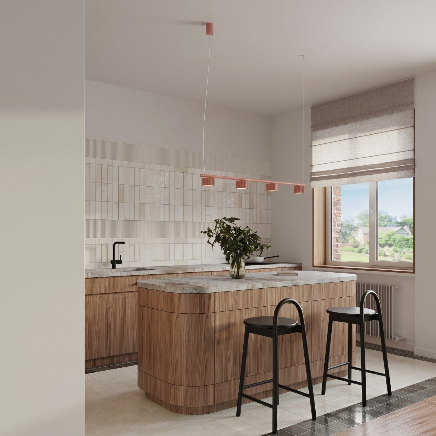 Lustre Aura rampe 4 tambours aluminium pêche GX53 vue de trois quarts