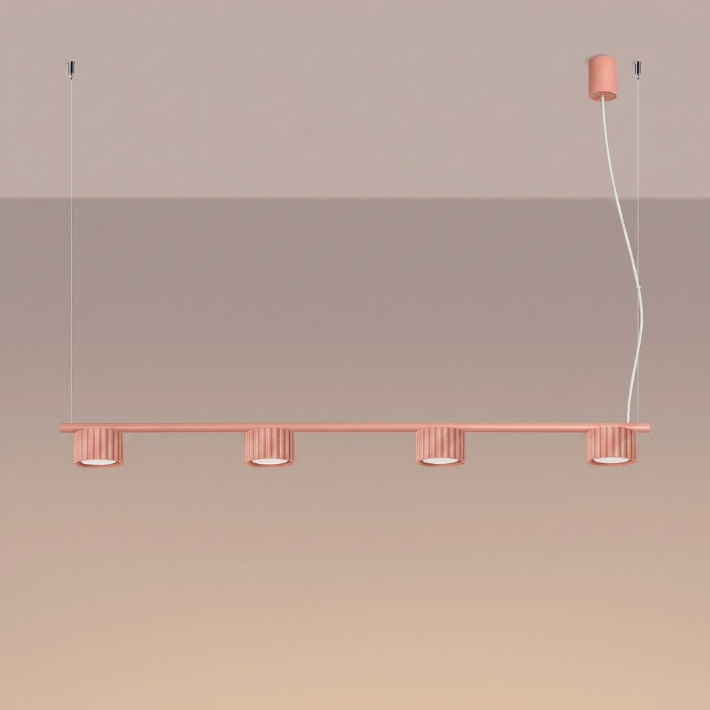 Lustre Aura rampe 4 tambours aluminium pêche GX53 vue de trois quarts