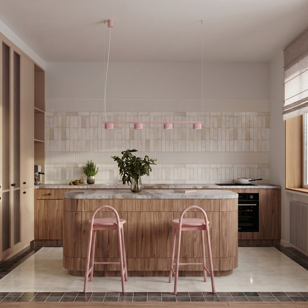 Lustre Aura rampe 4 tambours aluminium rose GX53 vue de profil