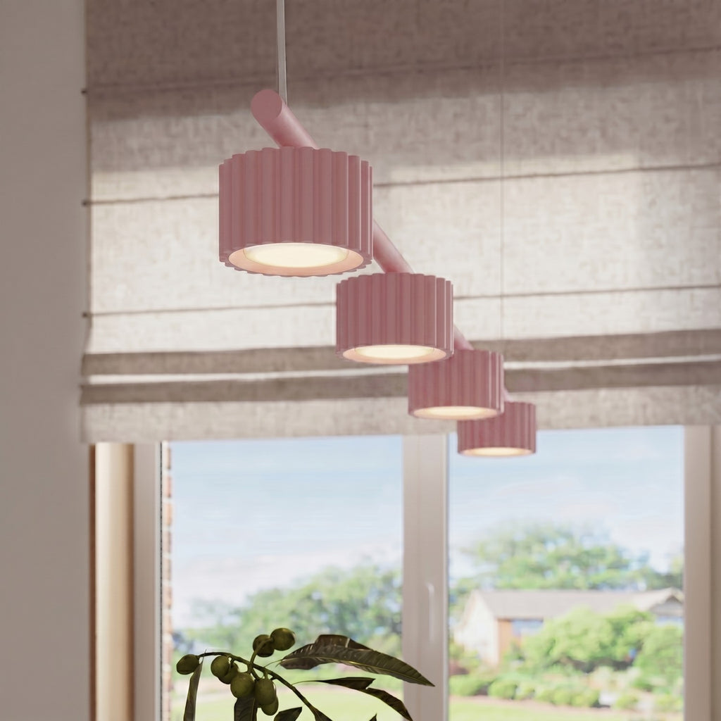 Lustre Aura rampe 4 tambours aluminium rose GX53 en situation