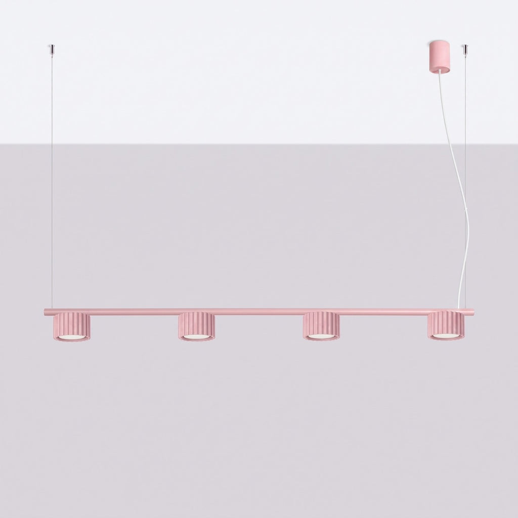 Lustre Aura rampe 4 tambours aluminium rose GX53 vue de profil