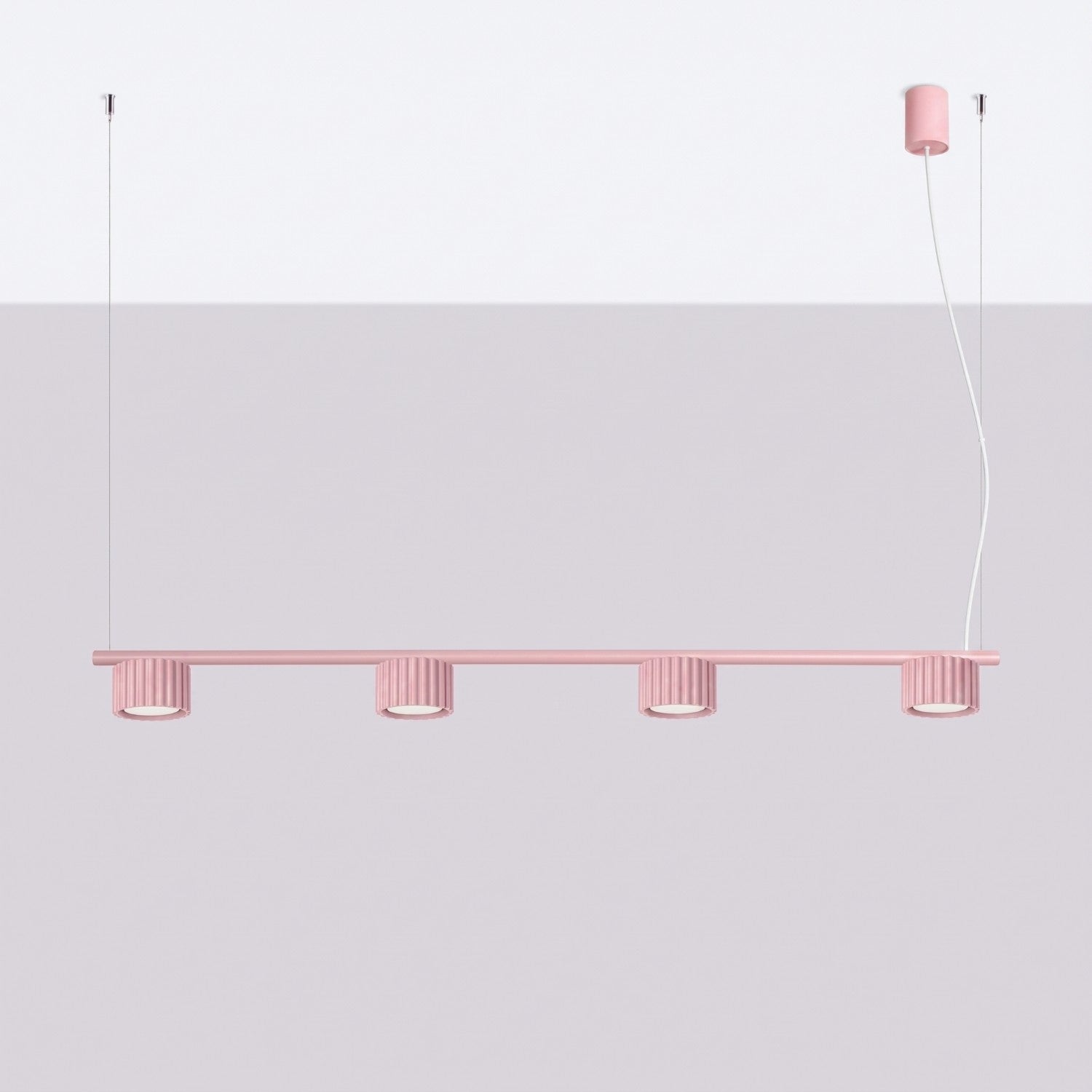 Lustre Aura rampe 4 tambours aluminium rose GX53 vue de profil