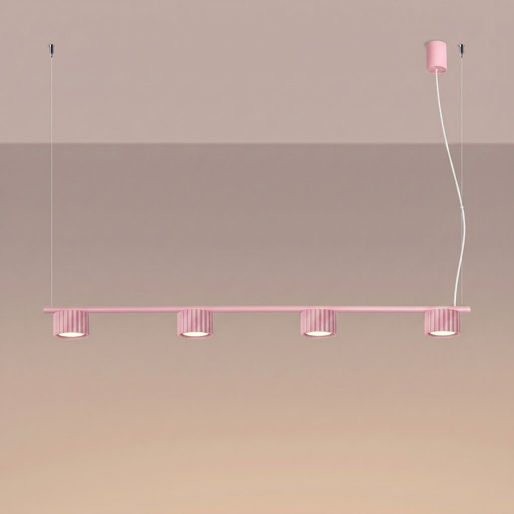 Lustre Aura rampe 4 tambours aluminium rose GX53 vue de trois quarts