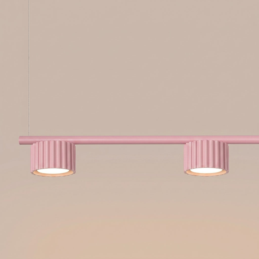 Lustre Aura rampe 4 tambours aluminium rose GX53 détail des cannelures