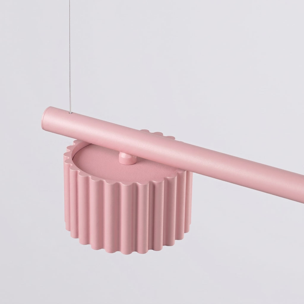 Lustre Aura rampe 4 tambours aluminium rose GX53 vue rapprochée
