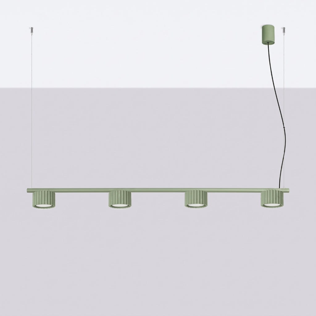 Lustre Aura rampe 4 tambours aluminium vert sauge GX53 vue de profil