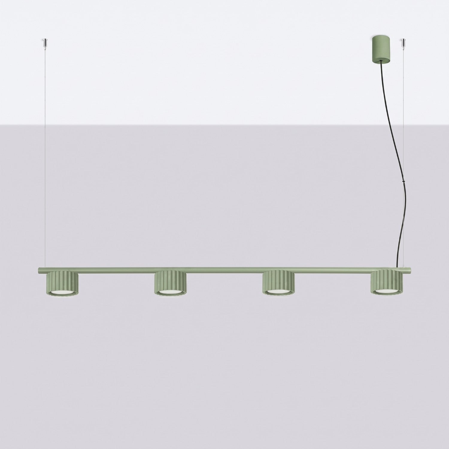 Lustre Aura rampe 4 tambours aluminium vert sauge GX53 vue de profil