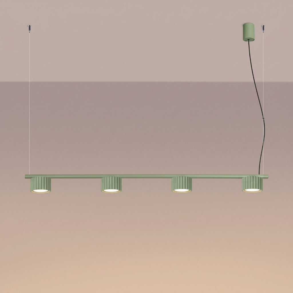 Lustre Aura rampe 4 tambours aluminium vert sauge GX53 vue de trois quarts