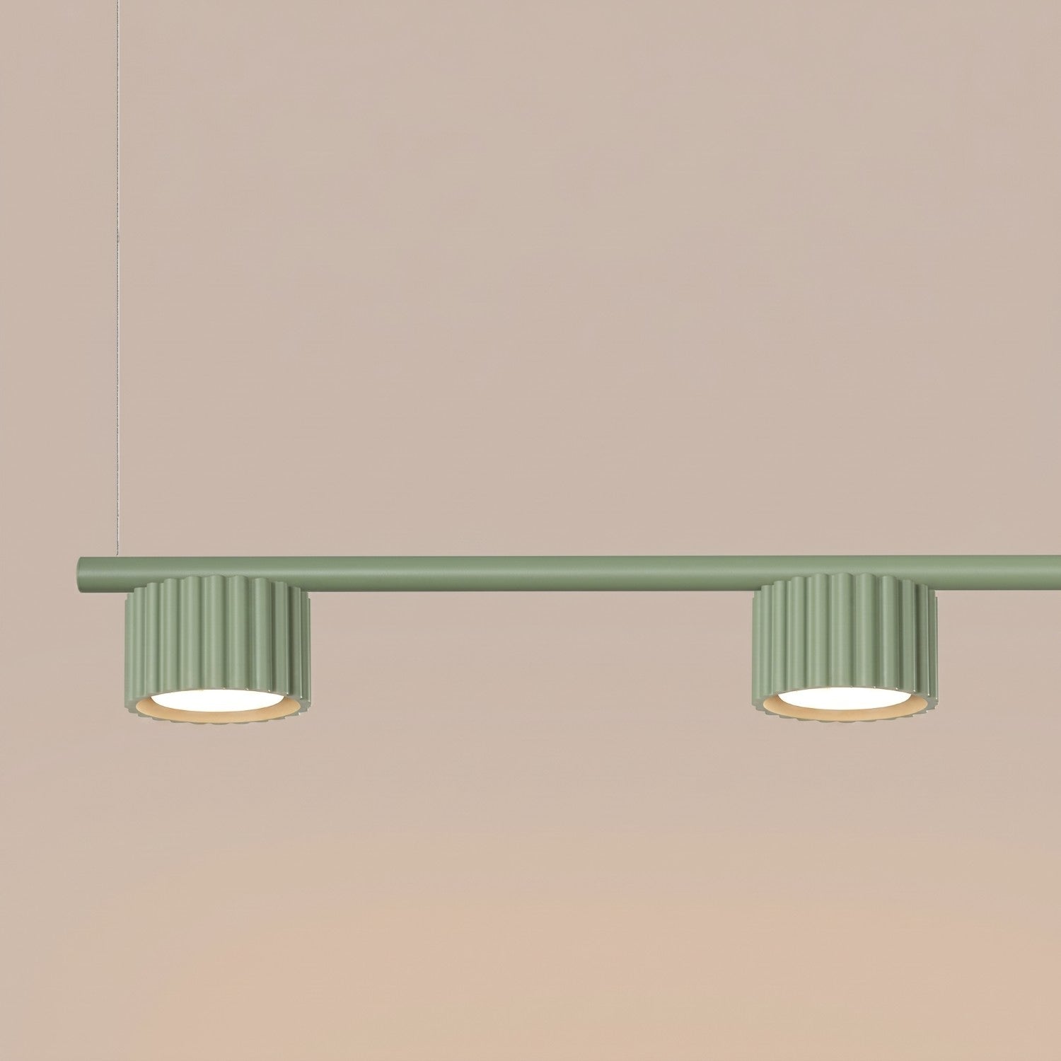 Lustre Aura rampe 4 tambours aluminium vert sauge GX53 détail des cannelures