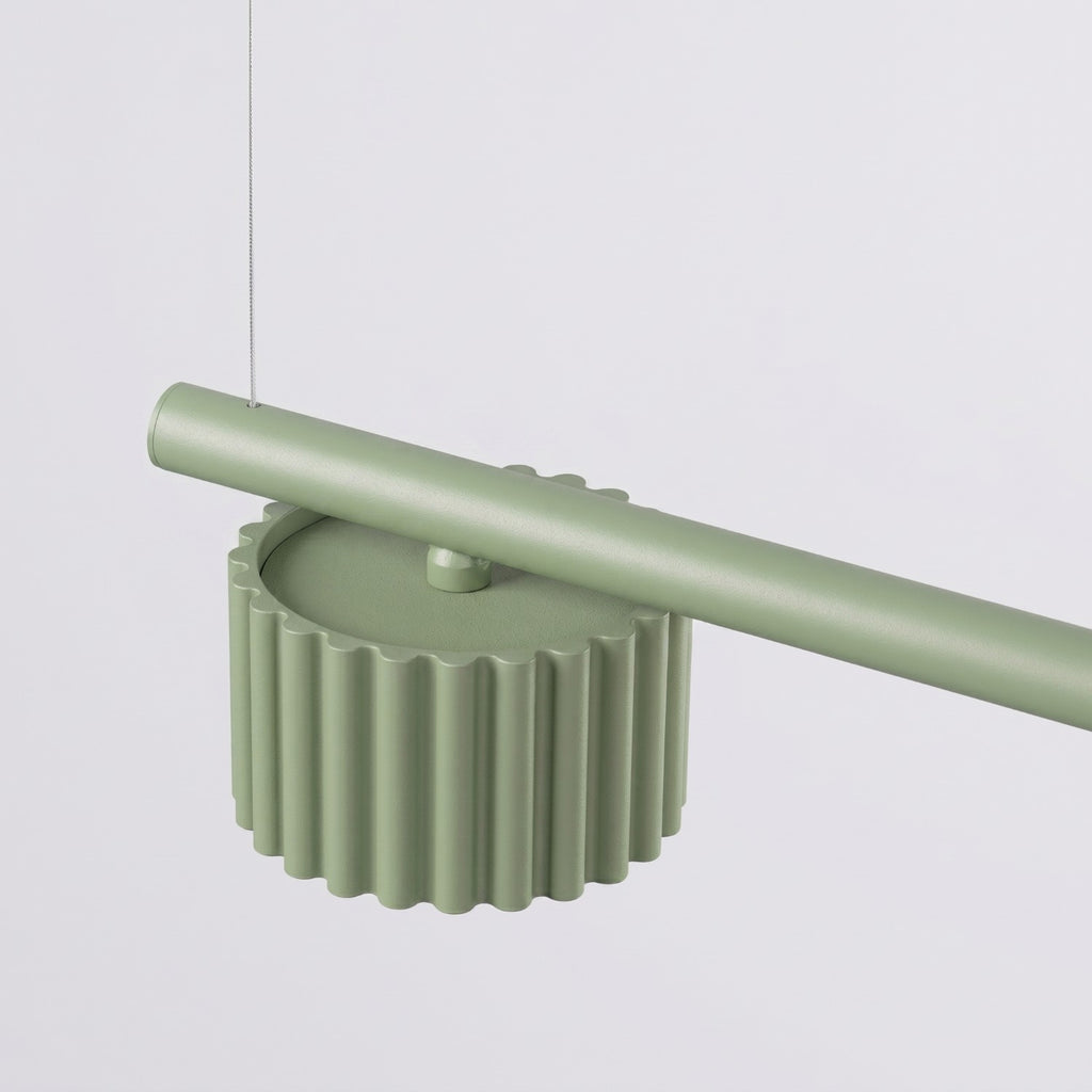 Lustre Aura rampe 4 tambours aluminium vert sauge GX53 vue rapprochée
