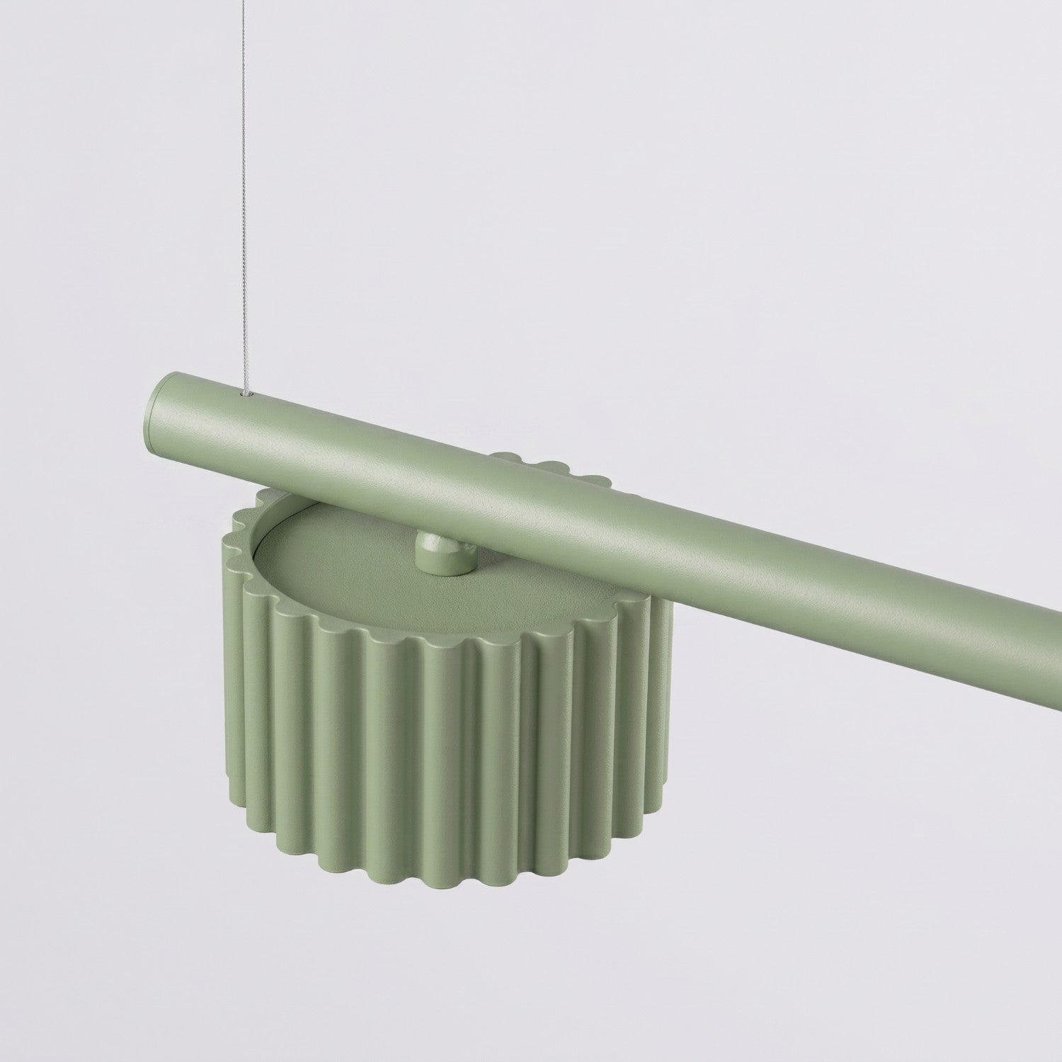 Lustre Aura rampe 4 tambours aluminium vert sauge GX53 vue rapprochée