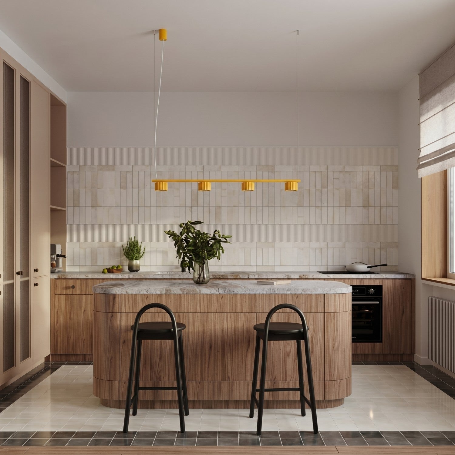 Lustre Aura rampe 4 tambours aluminium jaune GX53 vue de profil