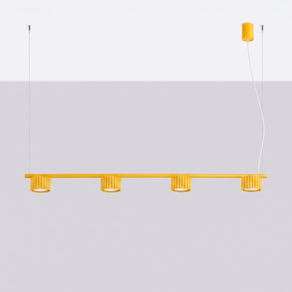 Lustre Aura rampe 4 tambours aluminium jaune GX53 vue de profil