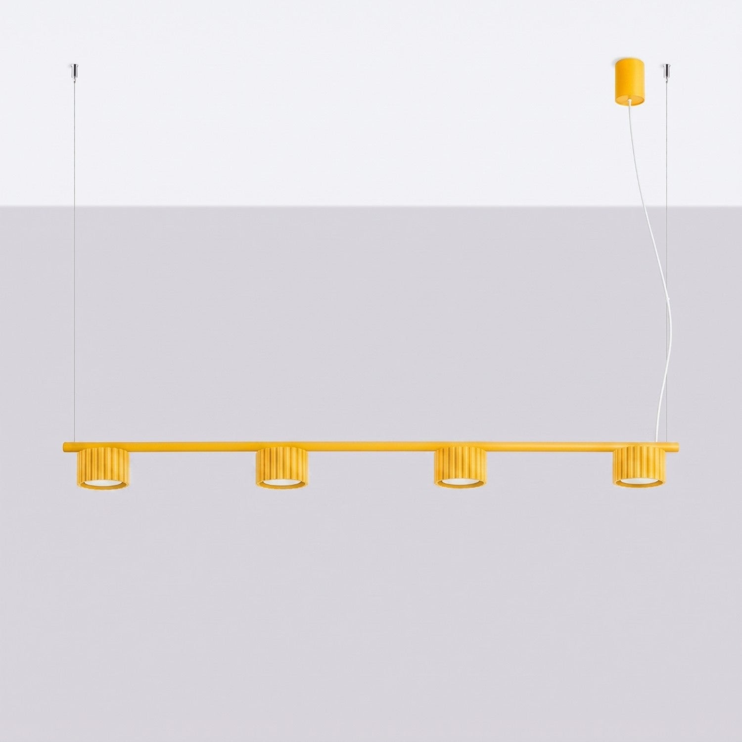 Lustre Aura rampe 4 tambours aluminium jaune GX53 vue de profil